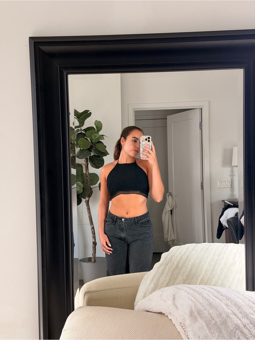 American Eagle Outfitters Black Crochet Halter Tank